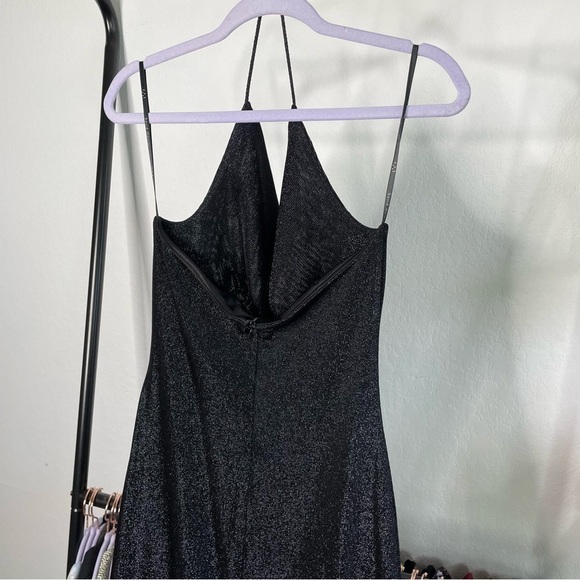 DAVID Meister Black Backless Drape Spaghetti Strap Halter Slinky Maxi Dress - Picture 5 of 9